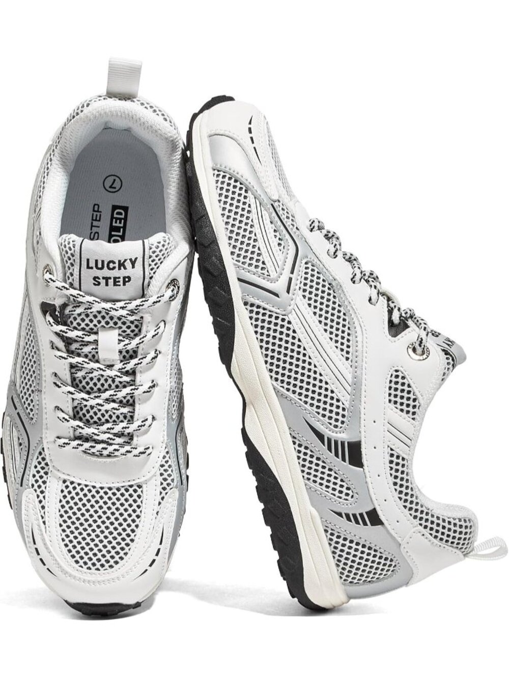 Women's White Silver Casual Non Slip Breathable Comfort Walking Sneakers Shoes